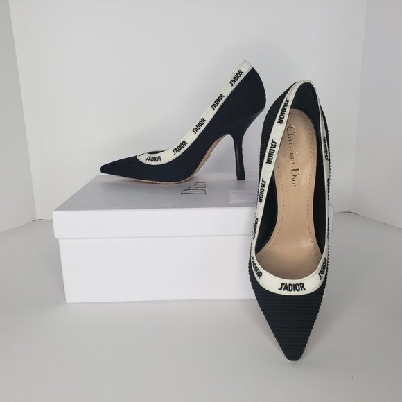 New CHRISTIAN DIOR Technical Canvas J'Adior Embroidered Pumps Black - Size 37.5 - Picture 1 of 13
